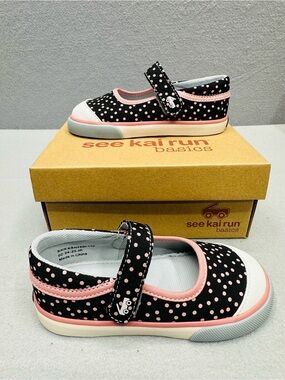 See Kai Run Sophia Toddler GirlsShoes Sz 11 Adjustable Black Pink Dot KSN420F110